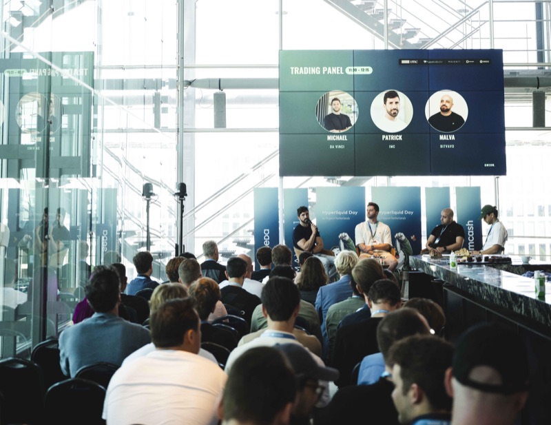 Packed room during a panel at Hyperliquid Day